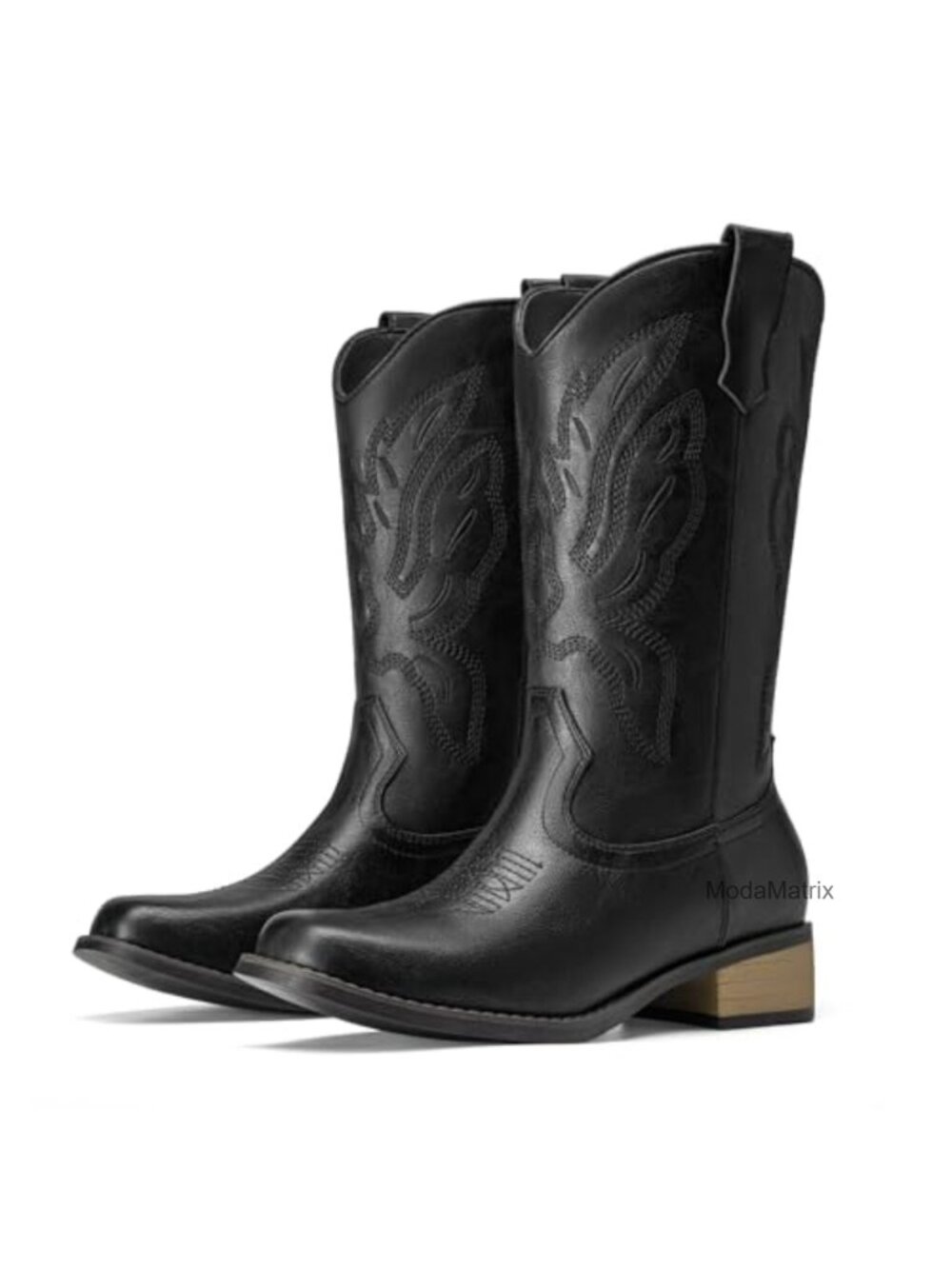 Mid Calf Square Toe Cowboy Boots Faux Leather Western